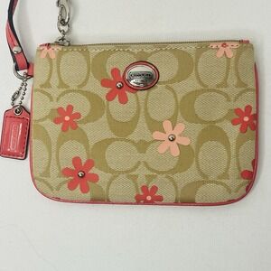 Limited Edition Coach Daisy Signature Floral Canvas Brown Small Clutch Wristlet
